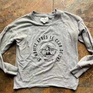 American Eagle ski club French fleece crop sweater